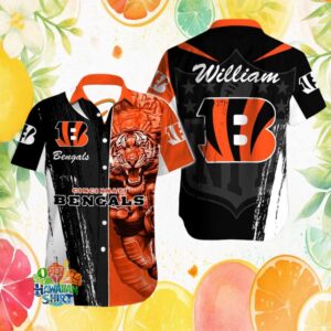 Personalized Cincinnati Bengals Tiger Head Hawaiian Shirt Custom Name NFL Fan Graphic Hawaiian Shirt
