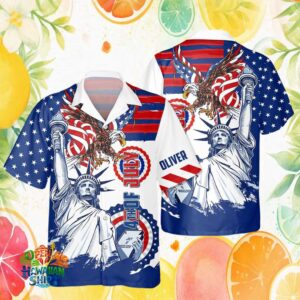 Personalized Lady Liberty & Eagle 4th of July Patriotic Hawaiian Shirt