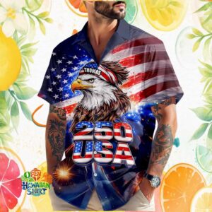 Personalized Thomas Name 250 USA Patriotic Eagle Flag Hawaiian Shirt