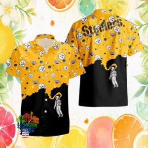 Pittsburgh S Hawaiian Shirtlers Astronaut In Space Galaxy Yellow & Black Hawaiian Shirt