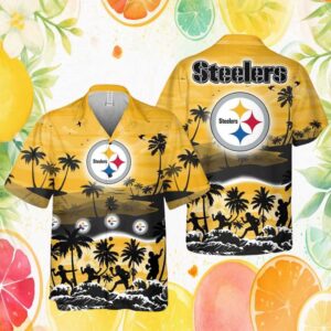 Pittsburgh S Hawaiian Shirtlers Golden Sunset Beach & Football Player Hawaiian Shirt