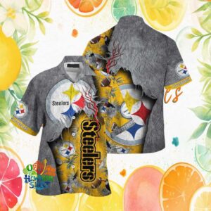 Pittsburgh S Hawaiian Shirtlers NFL Ripped Stone & Tropical Contrast Mashup Hawaiian Shirt