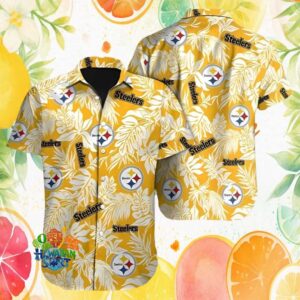 Pittsburgh S Hawaiian Shirtlers NFL Tropical Leaf Patterned Button Down Hawaiian Shirt