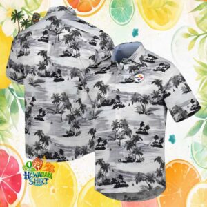 Pittsburgh S Hawaiian Shirtlers NFL Vintage B&W Scenic Beach Paradise Hawaiian Shirt