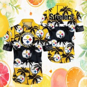 Pittsburgh S Hawaiian Shirtlers Palm Shadow Black & Gold Hawaiian Shirt