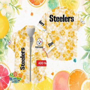 Pittsburgh S Hawaiian Shirtlers Personalized Cream & Yellow Hibiscus Hawaiian Shirt