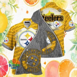 Pittsburgh S Hawaiian Shirtlers Yellow & Slate Stone Texture Dual Design Hawaiian Shirt