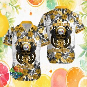 Pittsburgh S Hawaiian Shirtlers x Metallica Skull & Wings Rock Style Hawaiian Shirt