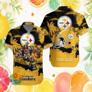 Pittsburgh Steelers Custom Name Angry Mascot Tropical Hawaiian Shirt