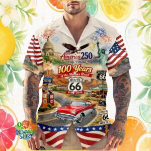 Route 66 100th Anniversary Mother Road Vintage Classic Car White Hawaiian Shirt