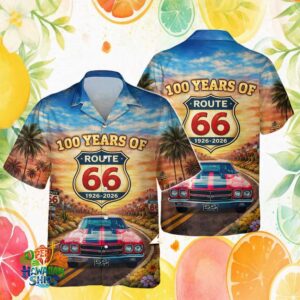 Route 66 Road Trip 100 Year Celebration Tropical Scenic Palm Tree Hawaiian Shirt