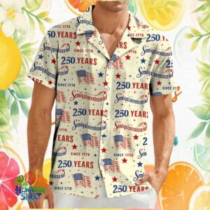 Semiquincentennial 250 Years US Flag Vintage Cream Hawaiian Shirt