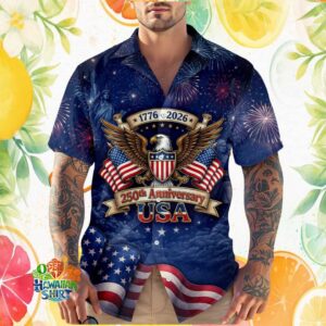 USA 250th Anniversary Eagle & Fireworks Navy Hawaiian Shirt (1)