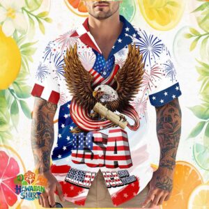 USA America 250 Years Constitution Scroll and Bald Eagle Graphic Hawaiian Shirt