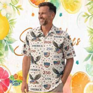 Vintage America 1776 2026 Eagle Shield Patriotic Pattern Hawaiian Shirt