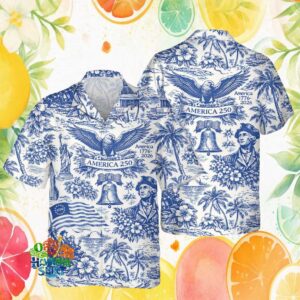 Vintage Toile De Jouy America 250th Anniversary Liberty Bell Hawaiian Shirt